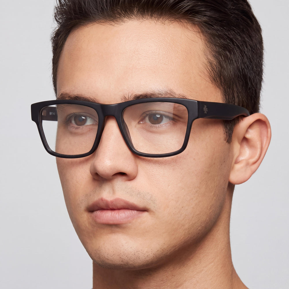 Spy Weston 54 Rectangle Eyeglasses Unisex — side view, Black Acetate temples