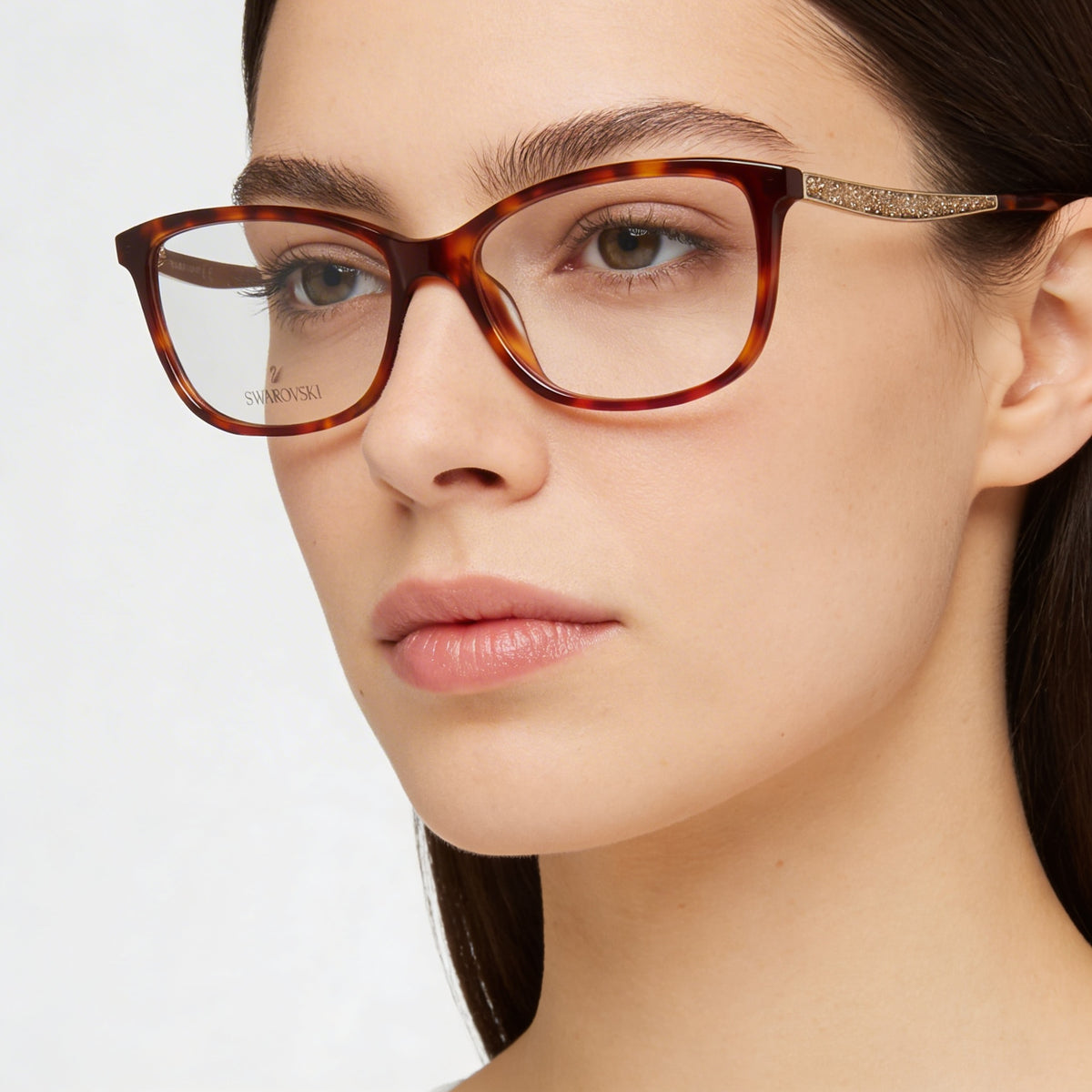 Swarovski Dark Havana Rectangle Eyeglasses for Women, Plastic 54mm, Photo 4
