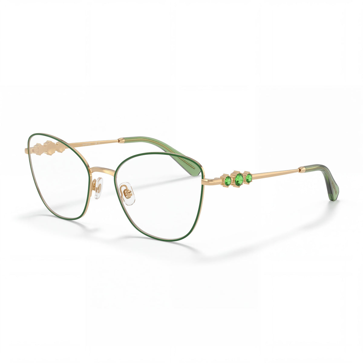 Monturas de gafas graduadas Swarovski Sk1034 para mujer, diseño ojo de gato, metal verde y dorado, 54-19-140, Photo 1