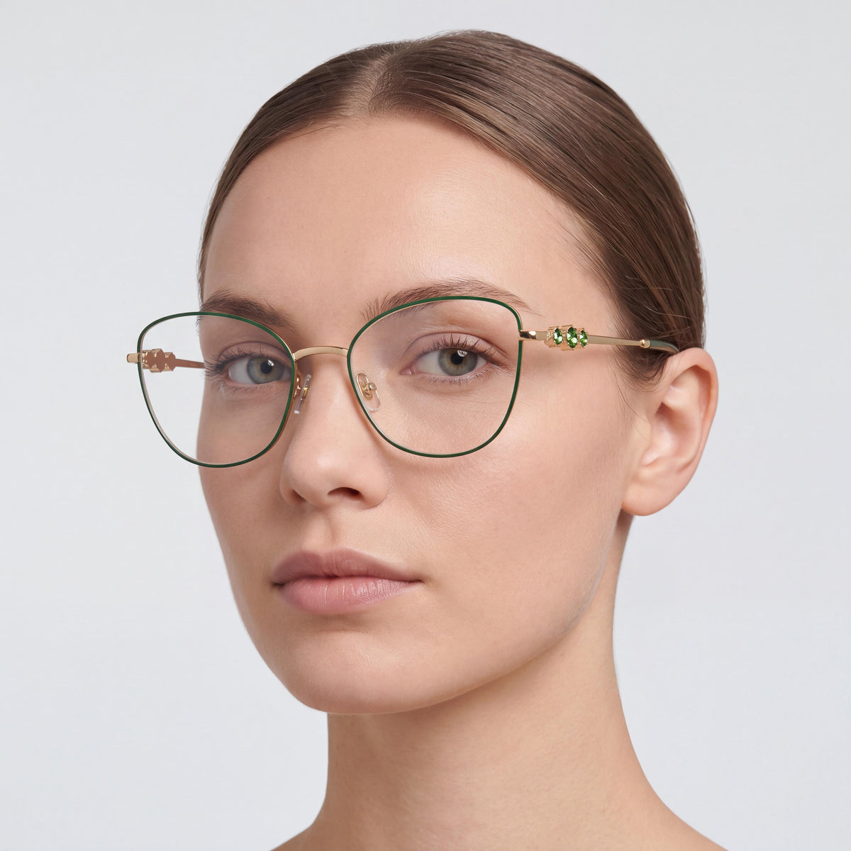 Monturas de gafas graduadas Swarovski Sk1034 para mujer, diseño ojo de gato, metal verde y dorado, 54-19-140, Photo 4