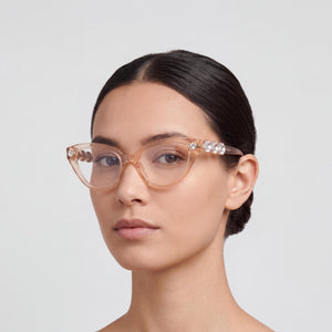 Swarovski SK2028 Cat Eye Eyeglasses Women — side view, Beige Plastic temples