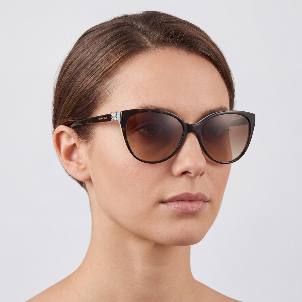 Gafas de sol Tiffany & Co. para mujer, estilo ojos de gato, montura havana azul de material compuesto, lentes marrones degradadas con protección UV y tratamiento antirreflejante, 58-16-140, Photo 3