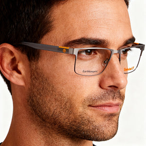 Timberland TB1795 Rectangle Eyeglasses Men — side view, Silver Metal temples