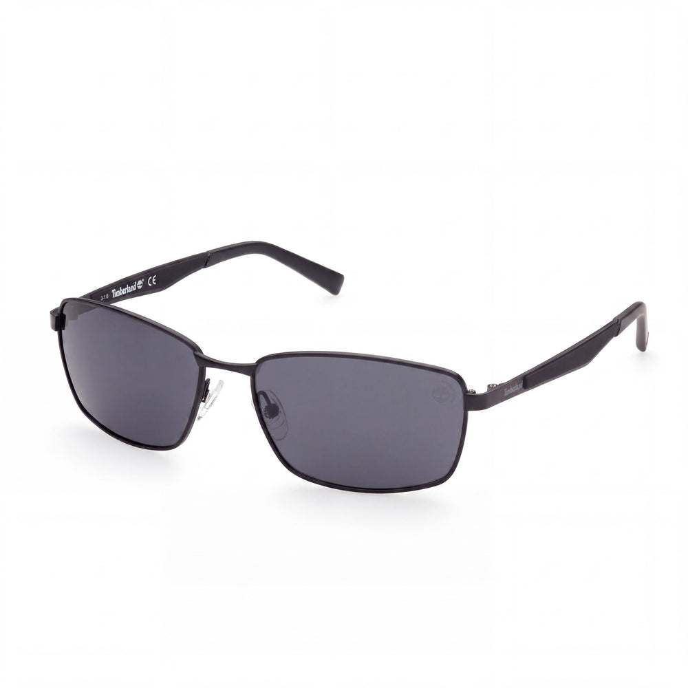 Timberland TB9233 Matte Black Rectangle Sunglasses for Men, Smoke lens