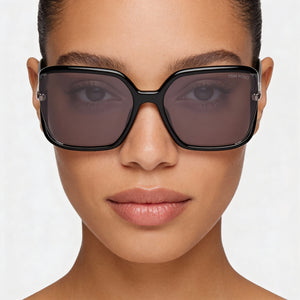 Tom Ford FT1089 Square Sunglasses Women — side view, Non-Polarized Grey Mirror lens
