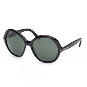 Tom Ford Ft1282 Shiny Black Round Sunglasses for Women, Black lens