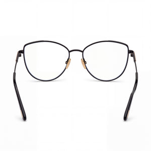 Tom Ford Ft5667-b Cat Eye Eyeglasses Women — side view, Black metal blue filter temples