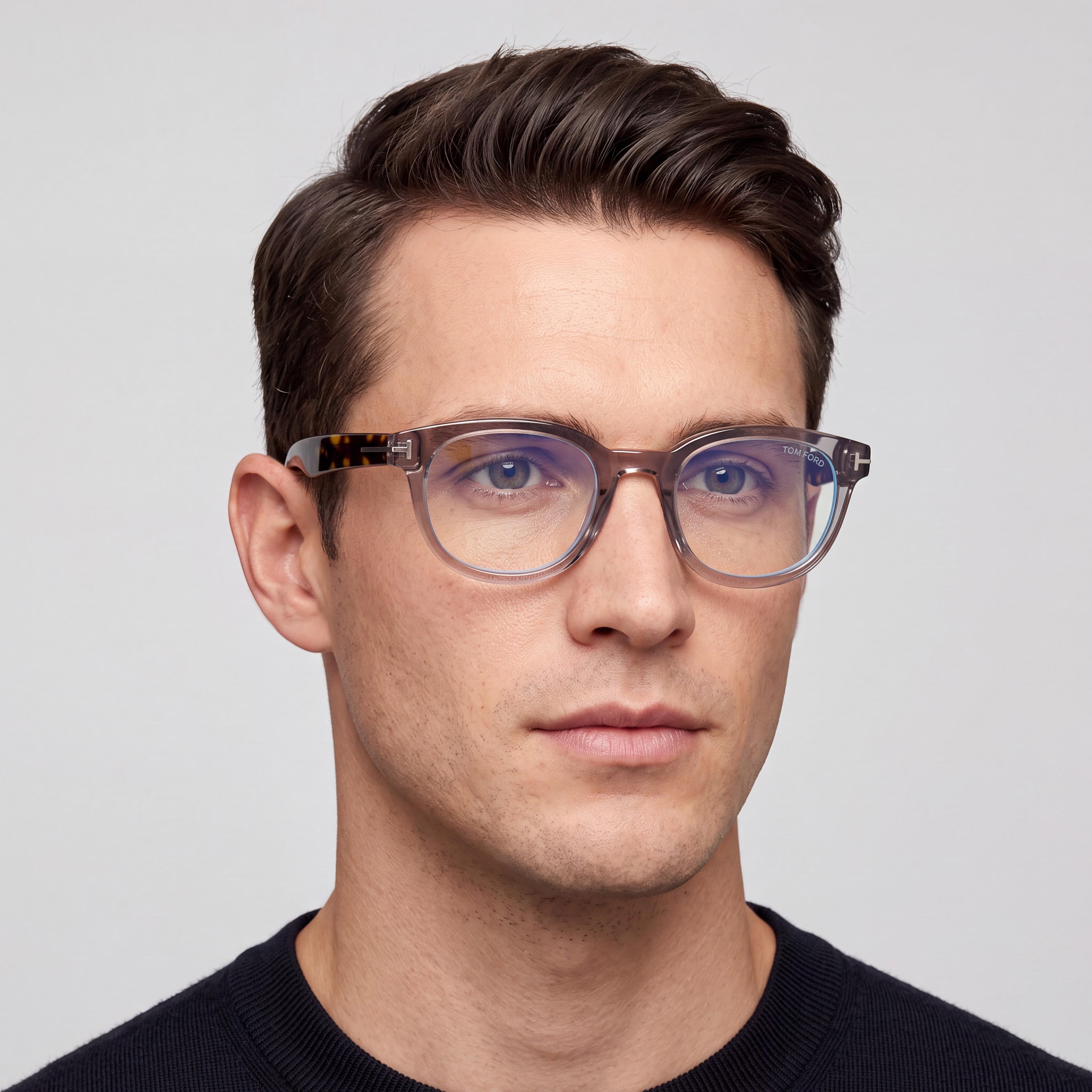 Gafas unisex cuadradas de plástico Tom Ford FT5807-B grises de 50 mm, Photo 5