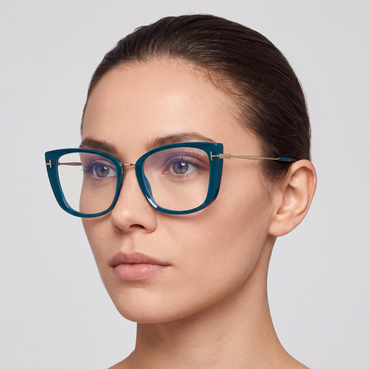 Gafas unisex Tom Ford FT5816-B, azul verdoso brillante y oro rosa, 53 mm, Photo 4