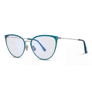 Tom Ford Ft5840-b Shiny Teal Cat Eye Eyeglasses for Women, Metal frame