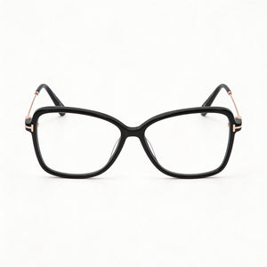 Tom Ford FT5953-B Square Eyeglasses Unisex — front view, Shiny Black frame