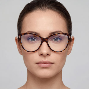 Tom Ford FT5954-B Cat Eye Eyeglasses for Women — interior view, Blue Light Block demo lenses