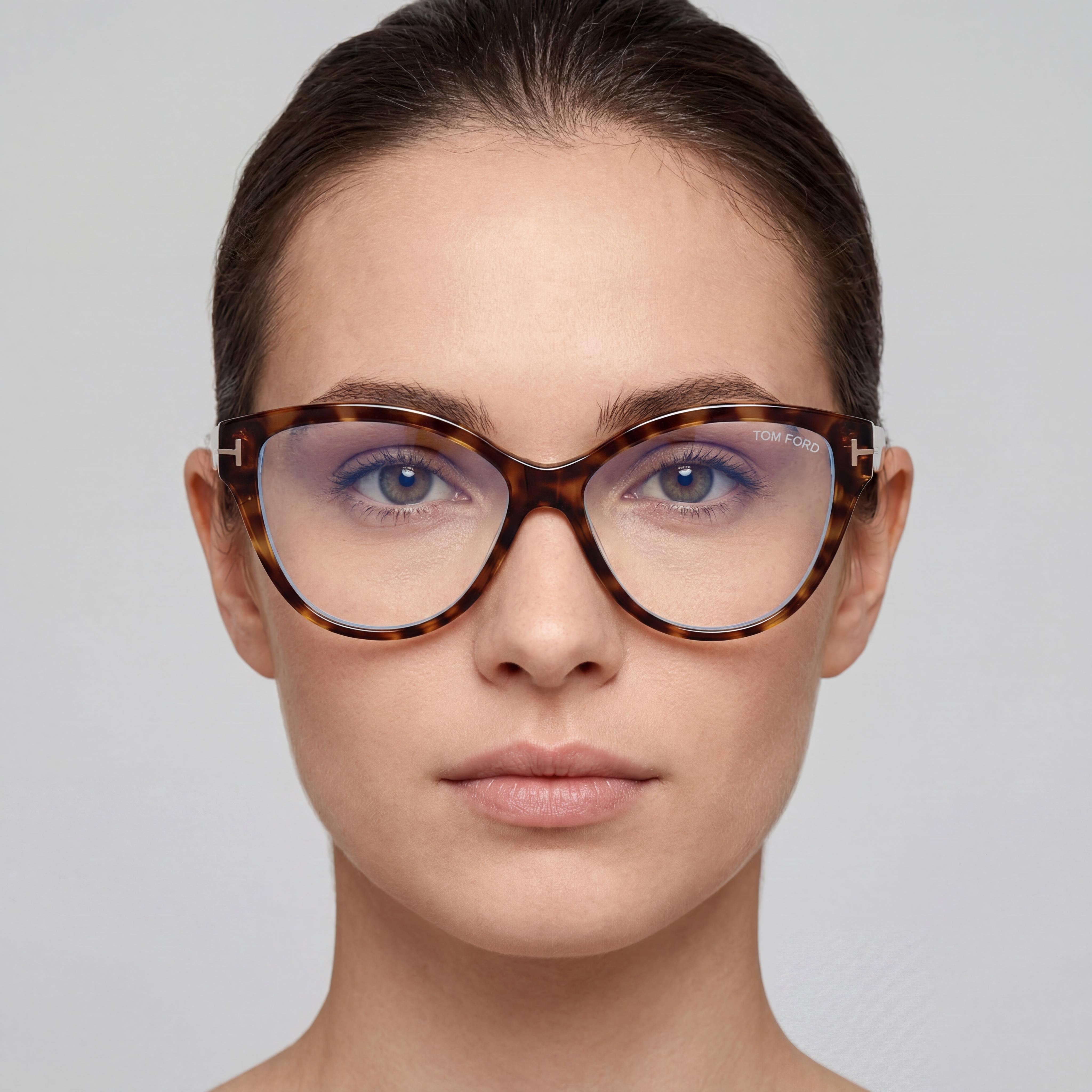 Tom Ford FT5954-B Women's Cat Eye Plastic Blue Light Block non- Eyeglasses, Colored Havana 54mm, Photo 4