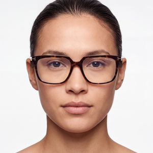 Tom Ford Ft6039-b Rectangle Eyeglasses Unisex — side view, Havana Black temples