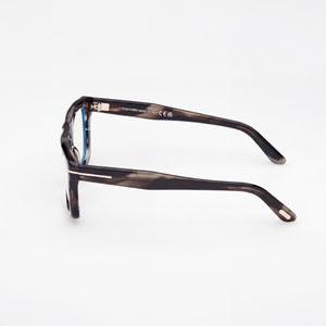 Tom Ford Ft6059-b Rectangle Eyeglasses Unisex — side view, Havana Blue Filter Plastic temples