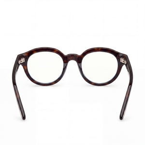 Tom Ford Round Eyeglasses Unisex — side view, Havana Blue Filter Plastic temples