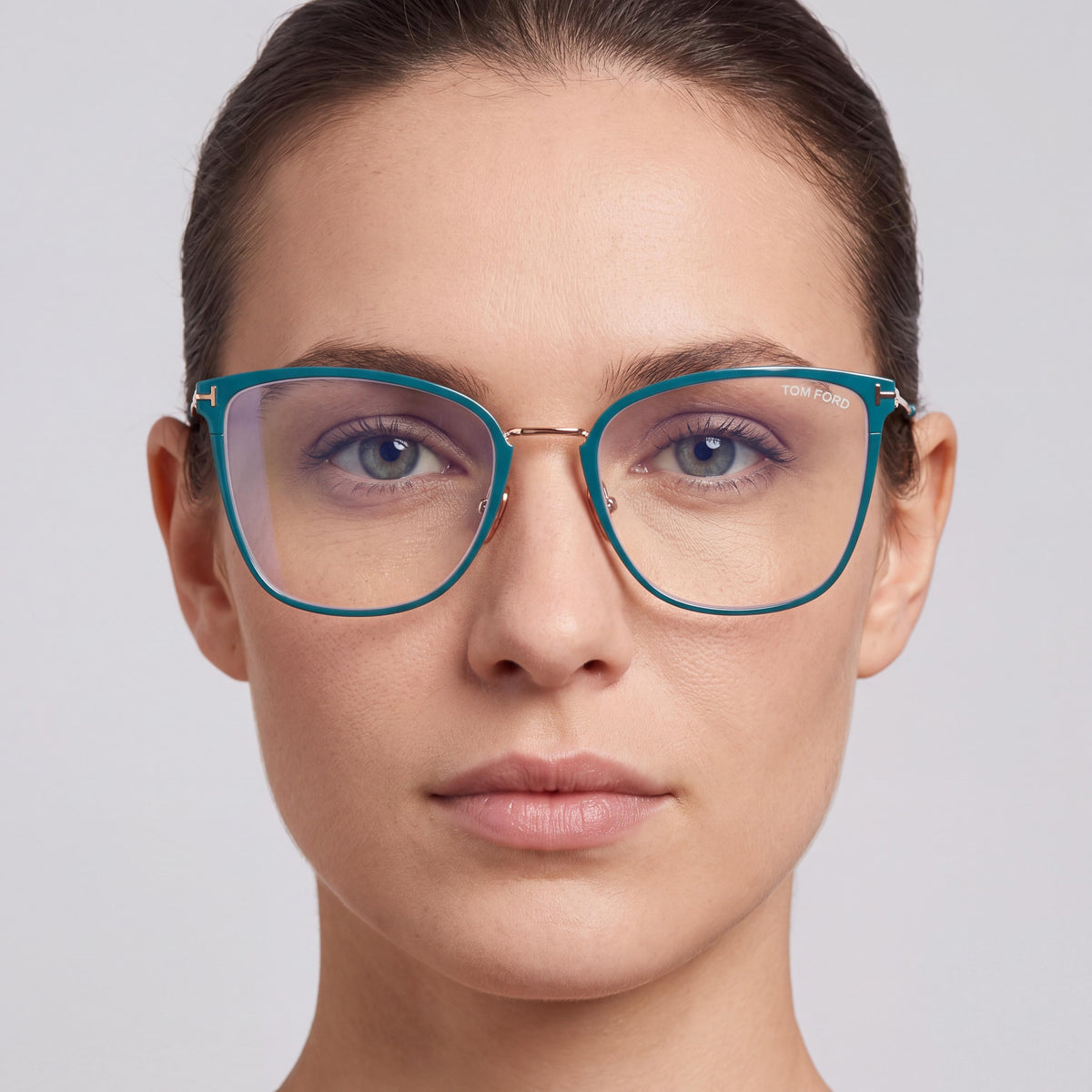 Tom Ford TF5839-B Shiny Teal/Gold Cat Eye Eyeglasses for Women, Photo 3