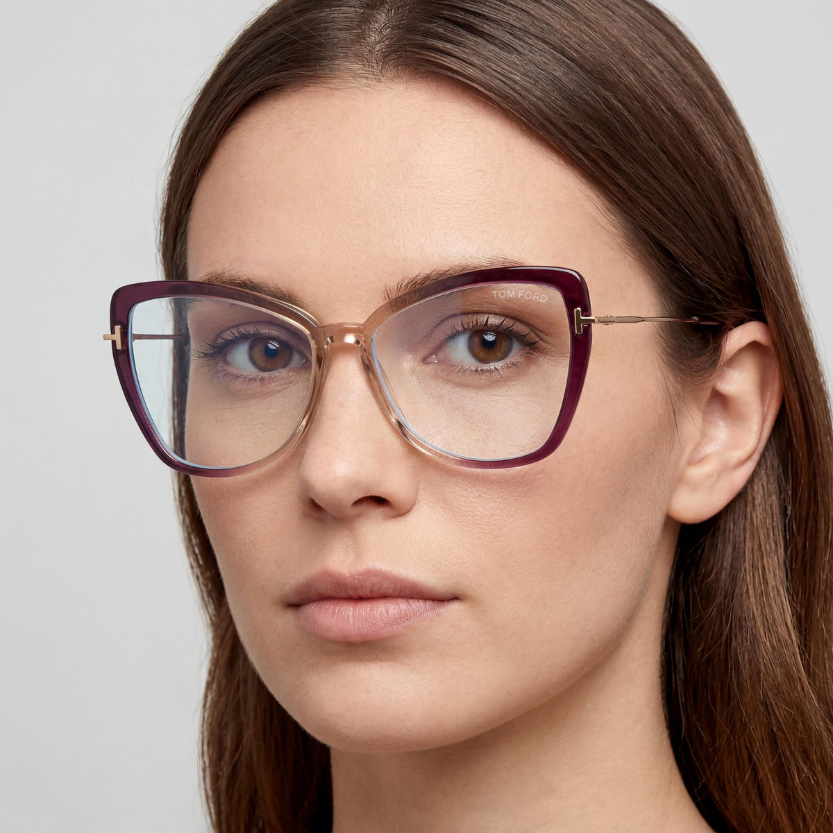 Gafas graduadas Tom Ford TF5882-B para mujer, forma de mariposa, color violeta/dorado, 55 mm, Photo 4