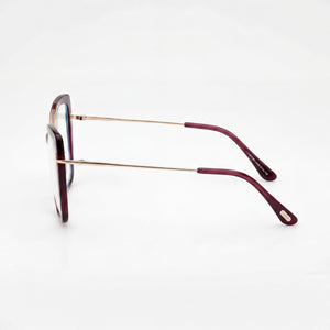 Tom Ford TF5882-B Butterfly Eyeglasses Women — side view, Violet/Gold Plastic temples