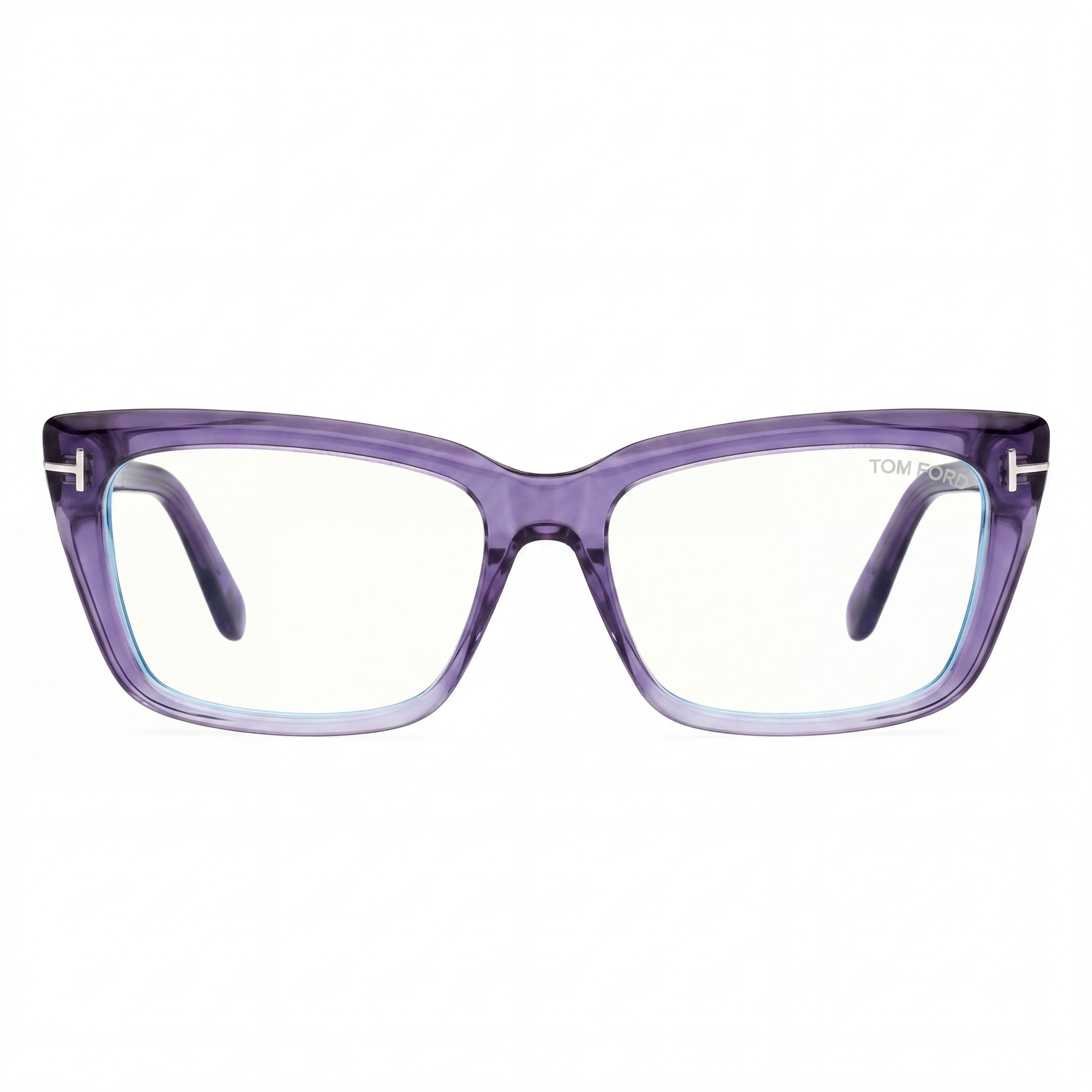 Montura de acetato Tom Ford para mujer, diseño ojo de gato, con logo T, transparente, violeta, 54 mm, Photo 2