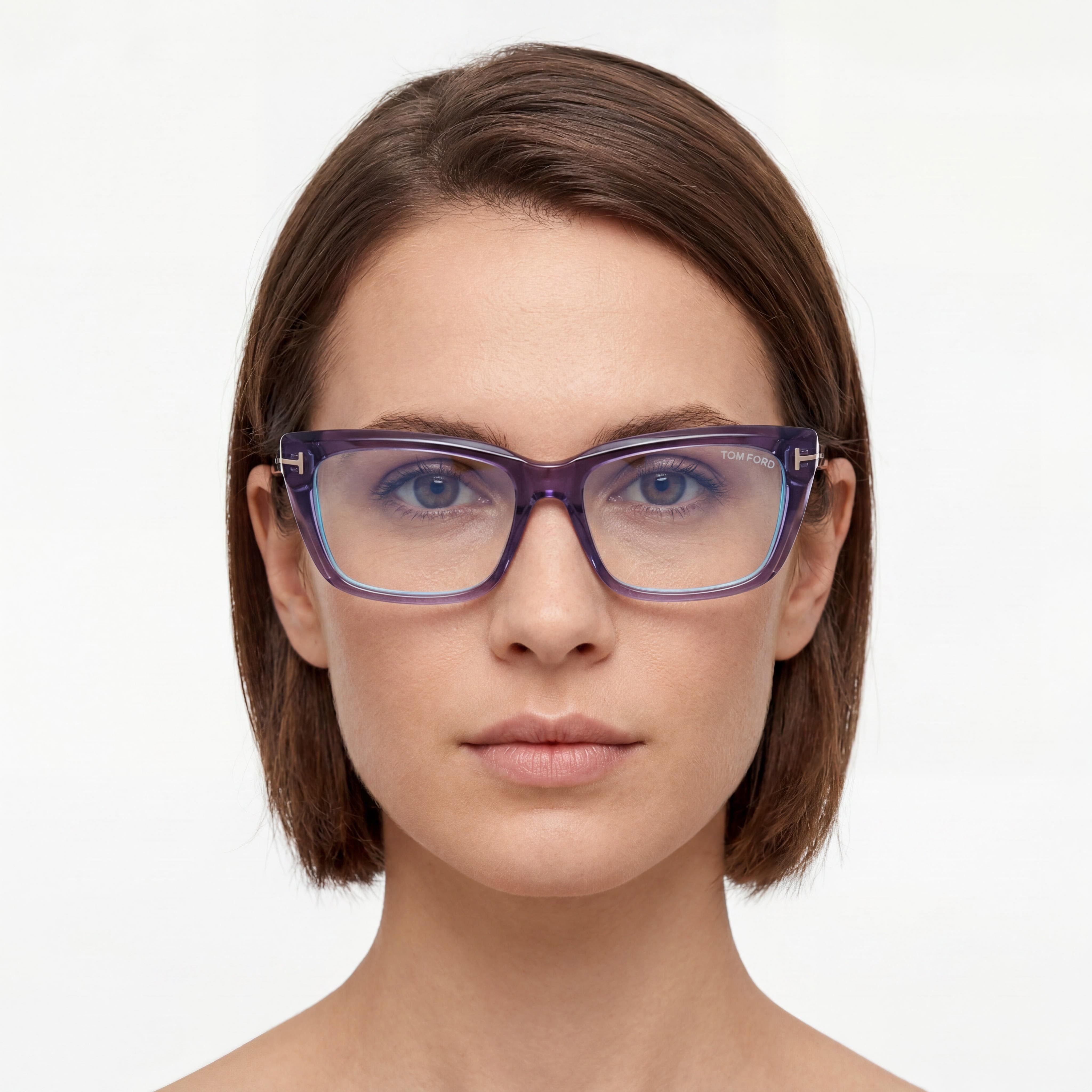 Montura de acetato Tom Ford para mujer, diseño ojo de gato, con logo T, transparente, violeta, 54 mm, Photo 5