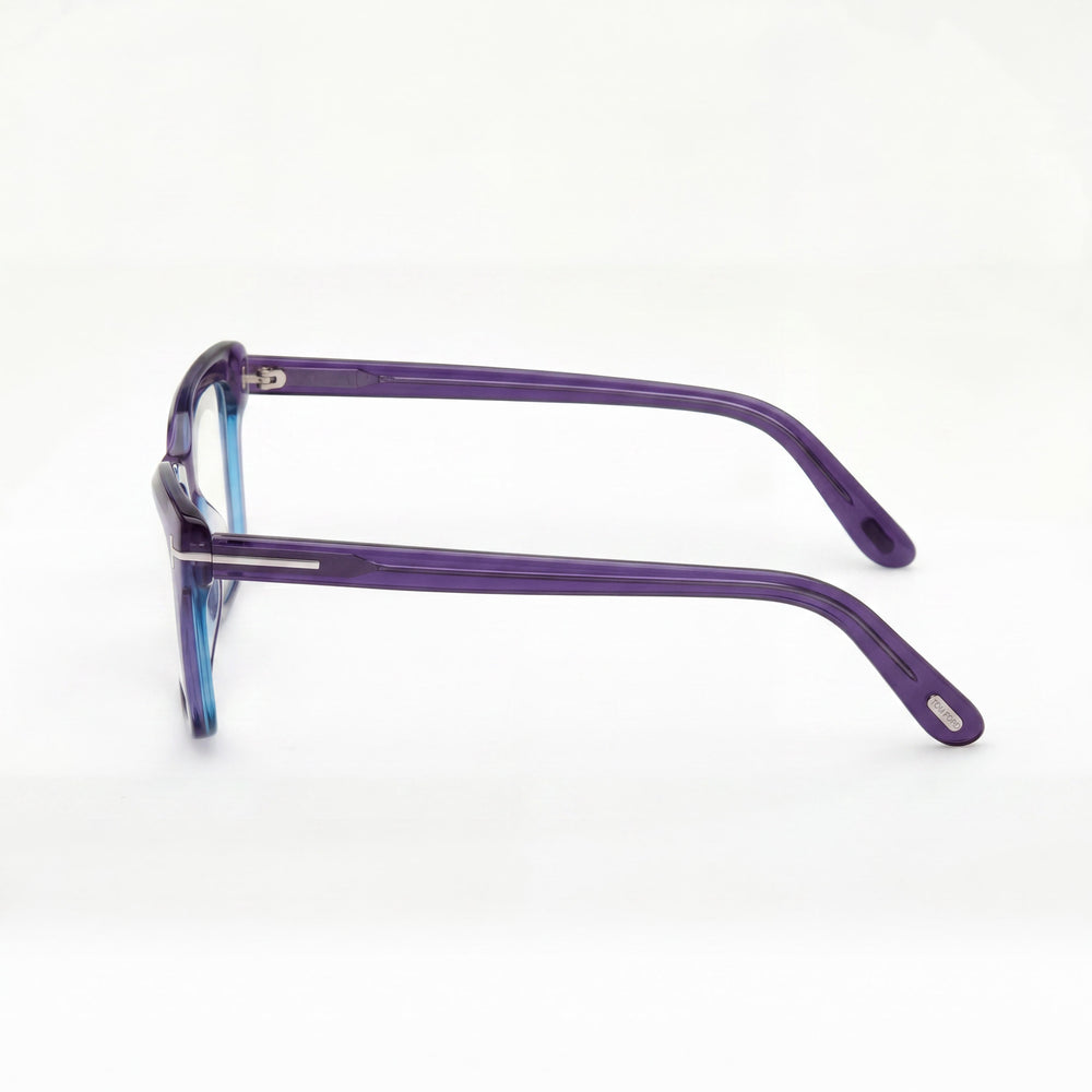 Tom Ford Rectangle Eyeglasses Women — side view, Violet Acetate temples