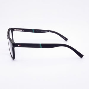 Tommy Hilfiger Rectangle Eyeglasses Men — side view, Gray Acetate temples