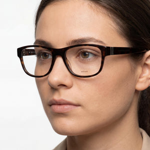 Tommy Hilfiger Rectangle Eyeglasses Unisex — side view, Havana Acetate temples