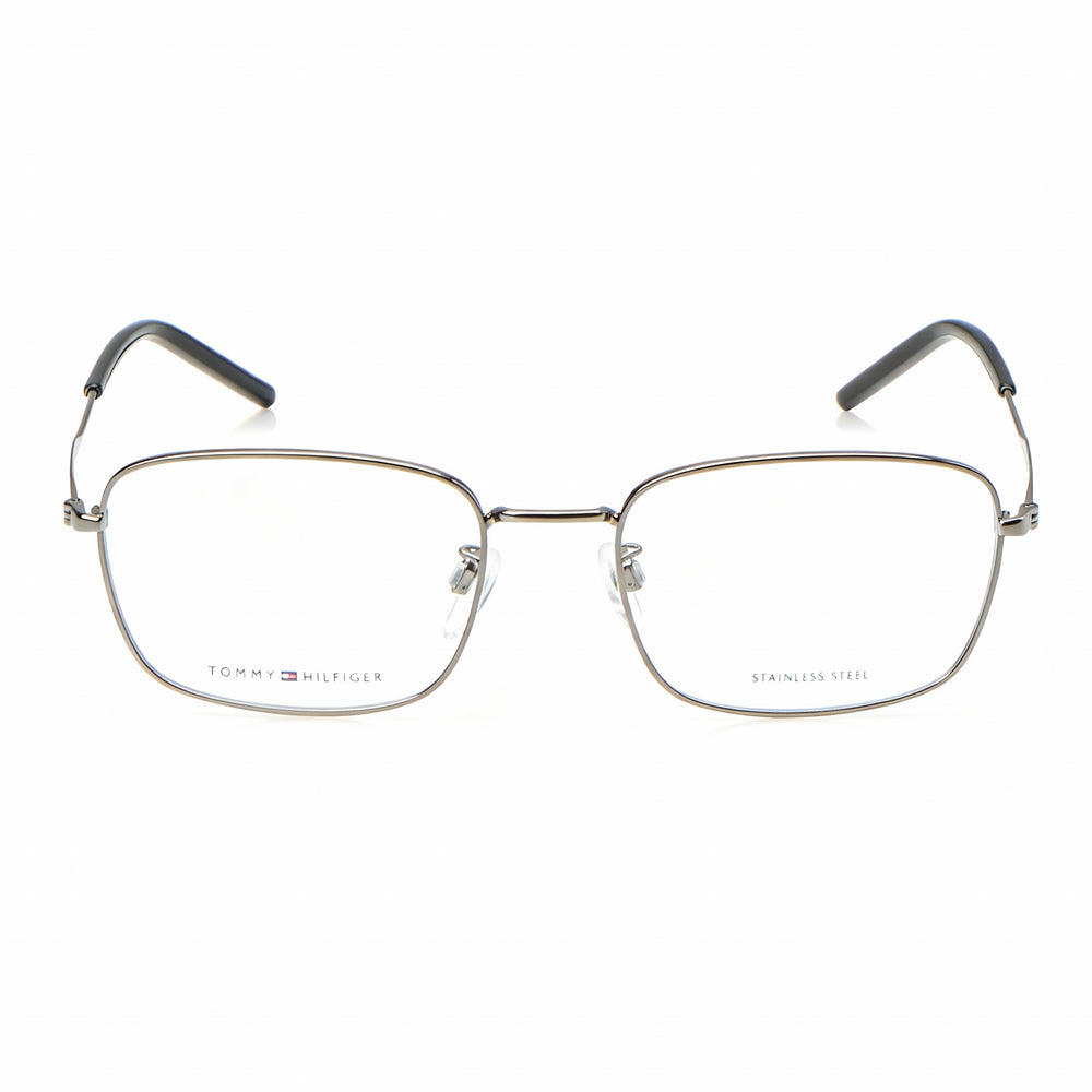 Tommy Hilfiger Rectangle Eyeglasses Men — side view, Silver Alloy Steel temples