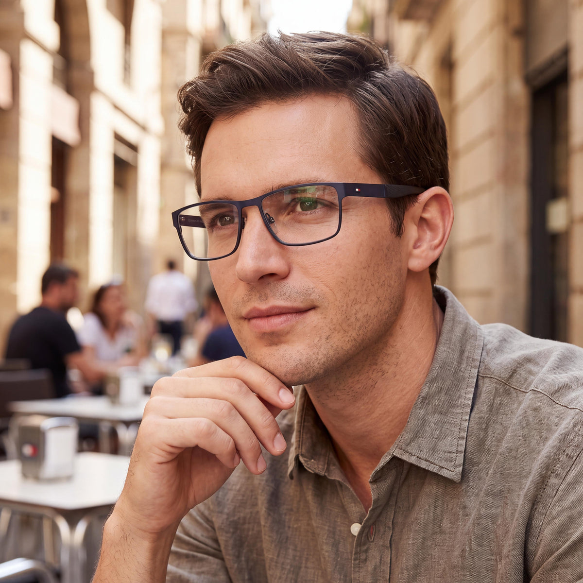 Tommy Hilfiger Th 1543 Blue Rectangle Eyeglasses for Men, 54mm, Photo 4