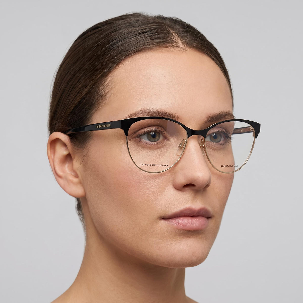Tommy Hilfiger TH 1886 Gafas de Mujer con Montura de Acero Inoxidable, Acabado Negro Mate Dorado, 54mm, Photo 4