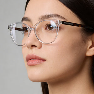Tommy Hilfiger Th 1888 Oval Eyeglasses Women — side view, Havana Acetate temples