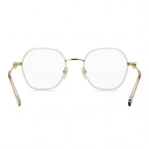 Tommy Hilfiger TH 2153 Round Eyeglasses Women — side view, Gold Ivory Metal temples
