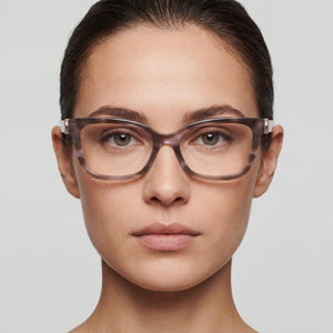 Tory Burch Classic Square Eyeglasses Women — side view, Havana Acetate temples