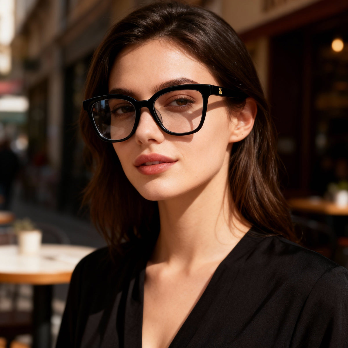TOUS Casual Fashion Women’s Cellulose Acetate Glossy Black Eyeglasses, Prescription Ready, Transparent Demo Lenses, Size 50-17-135, Photo 5