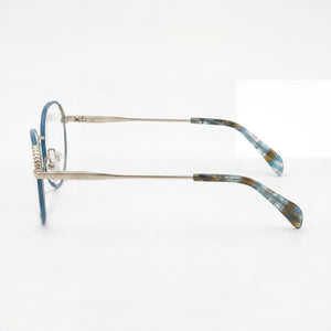 Tous Geometric Round Eyeglasses Women — side view, Gold Stainless Steel temples