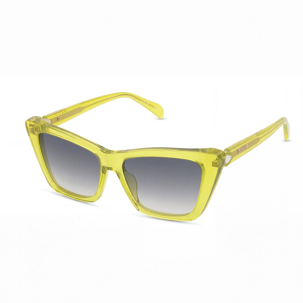 Tous STOB82S Glossy Transparent Green Cat Eye Sunglasses for Men, Smoke Gradient Yellow lens