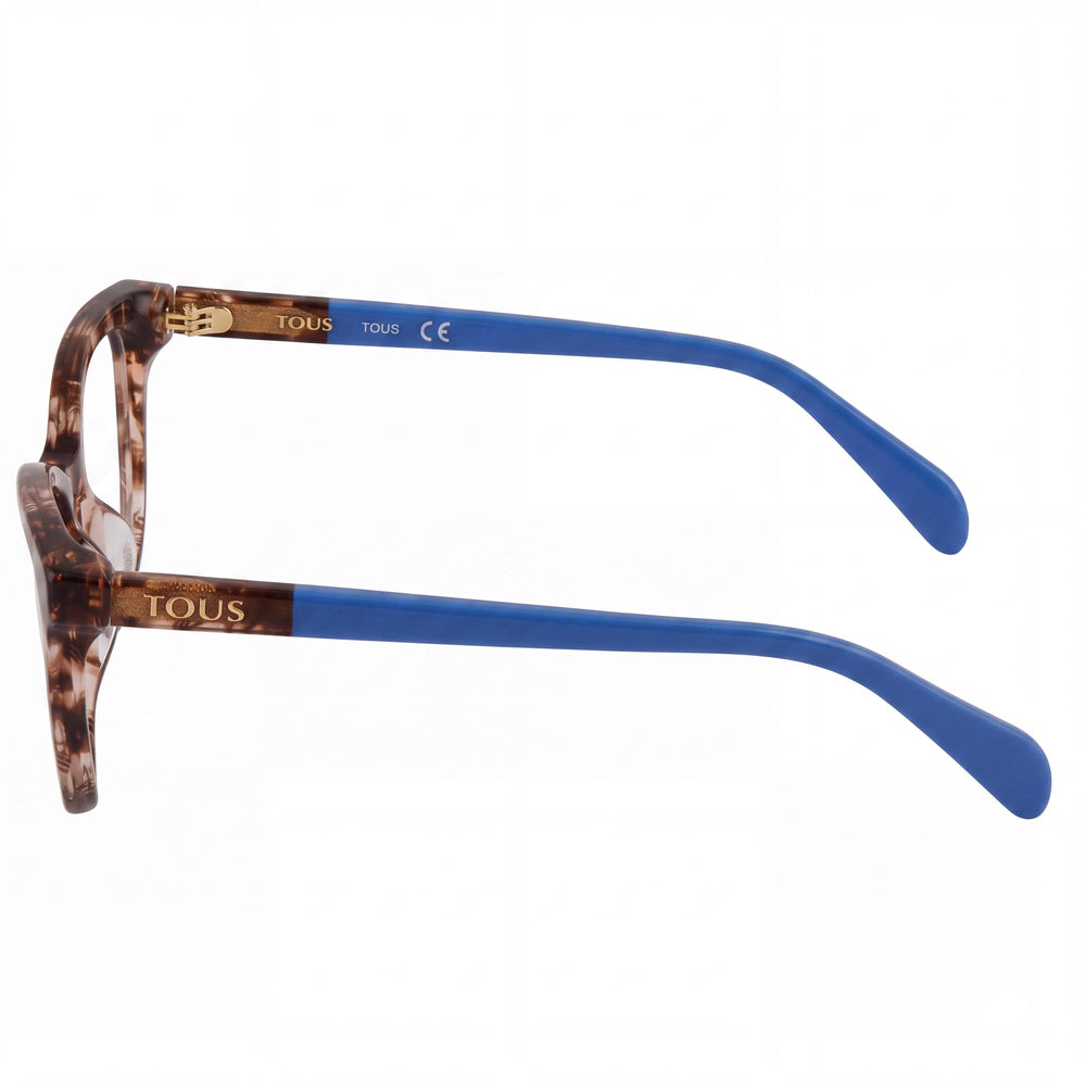 Tous VTOB35L Cat Eye Eyeglasses Men — side view, Brown Fantasy Acetate temples