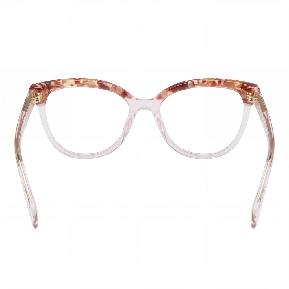 Tous VTOB93V Square Eyeglasses Women — side view, Shiny Transparent Pink Acetate temples