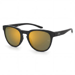 Under Armour Black Round Sunglasses for Men, Gold lens