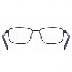 Under Armour Rectangle Eyeglasses Women — side view, Blue Orange Titanium temples