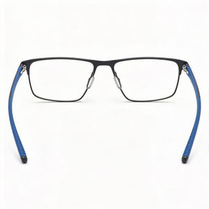 Under Armour Rectangle Eyeglasses Men — side view, Matte Black Blue Alloy Steel temples