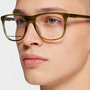Under Armour Ua 5018/G Rectangle Eyeglasses Unisex — side view, Olive Horn Plastic temples