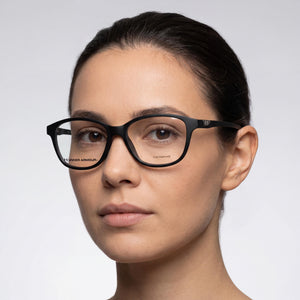 Under Armour UA 5031 Rectangle Eyeglasses Women — side view, Black Polyamide temples