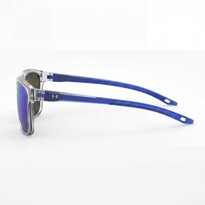Under Armour Ua Hustle Jr. Rectangular Sunglasses Unisex — side view, Non-Polarized Blue Multilayer Mirrored lens