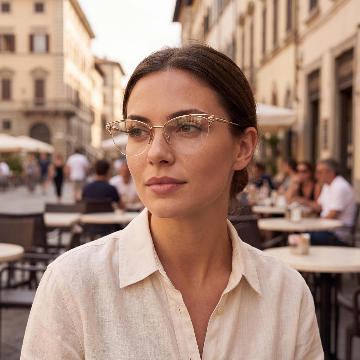 Gafas graduadas Versace 0VE1280 55 1252 para mujer, estilo cat eye, de metal y semi al aire, con lentes de demostración, color oro pálido 55-16-145, Photo 3