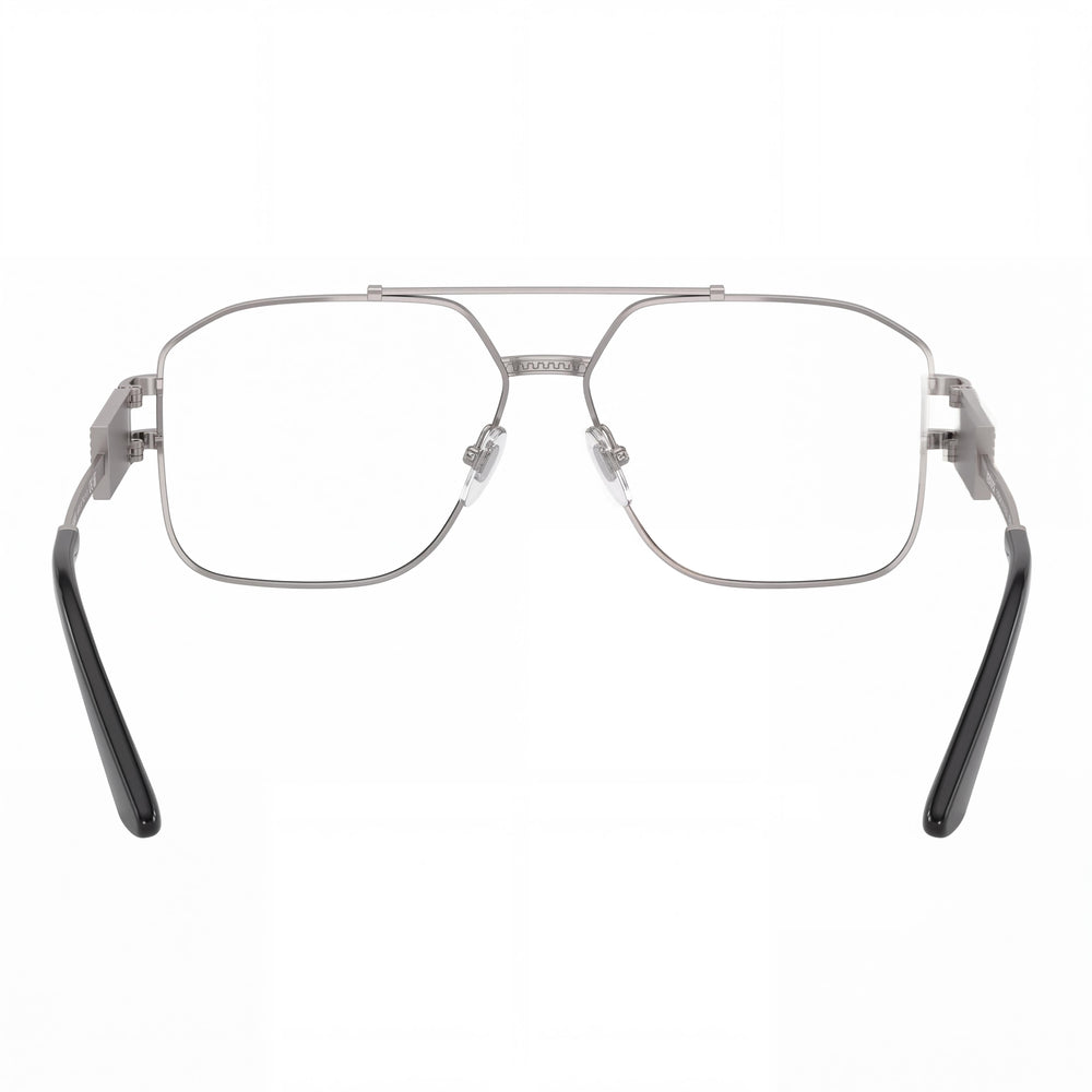 Versace 0VE1302 Aviator Eyeglasses Men — side view, Grey Stainless Steel temples