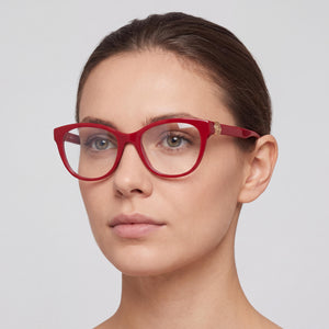 Versace 0VE3330 5388 Cat Eye Eyeglasses Women — side view, Red Plastic temples