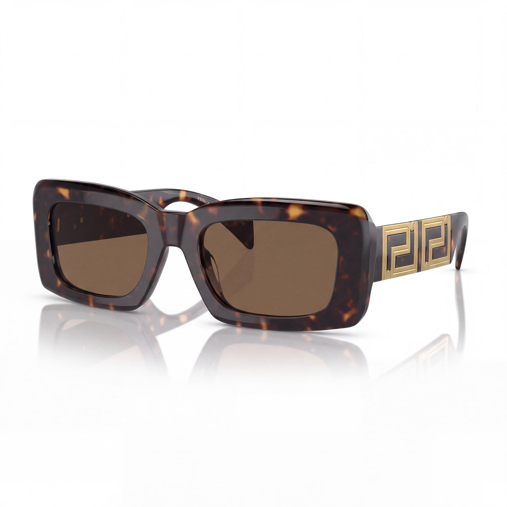 Versace 0VE4444U Brown, Tortoise Rectangle Sunglasses for Women, Brown lens