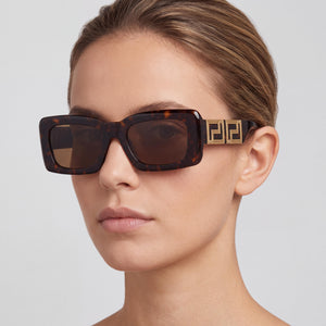 Versace 0VE4444U Rectangle Sunglasses Women — side view, Non-Polarized Brown lens